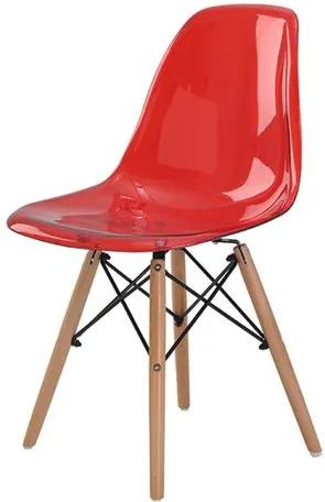 Cadeira Eames Eiffel Policarbonato Vermelho Translucido Base Madeira - 44194 Sun House
