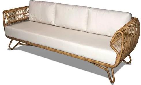 Sofa Tempe 3 Lugares Assento cor Branco com Base Aluminio Revestido em Junco - 44790 - Sun House