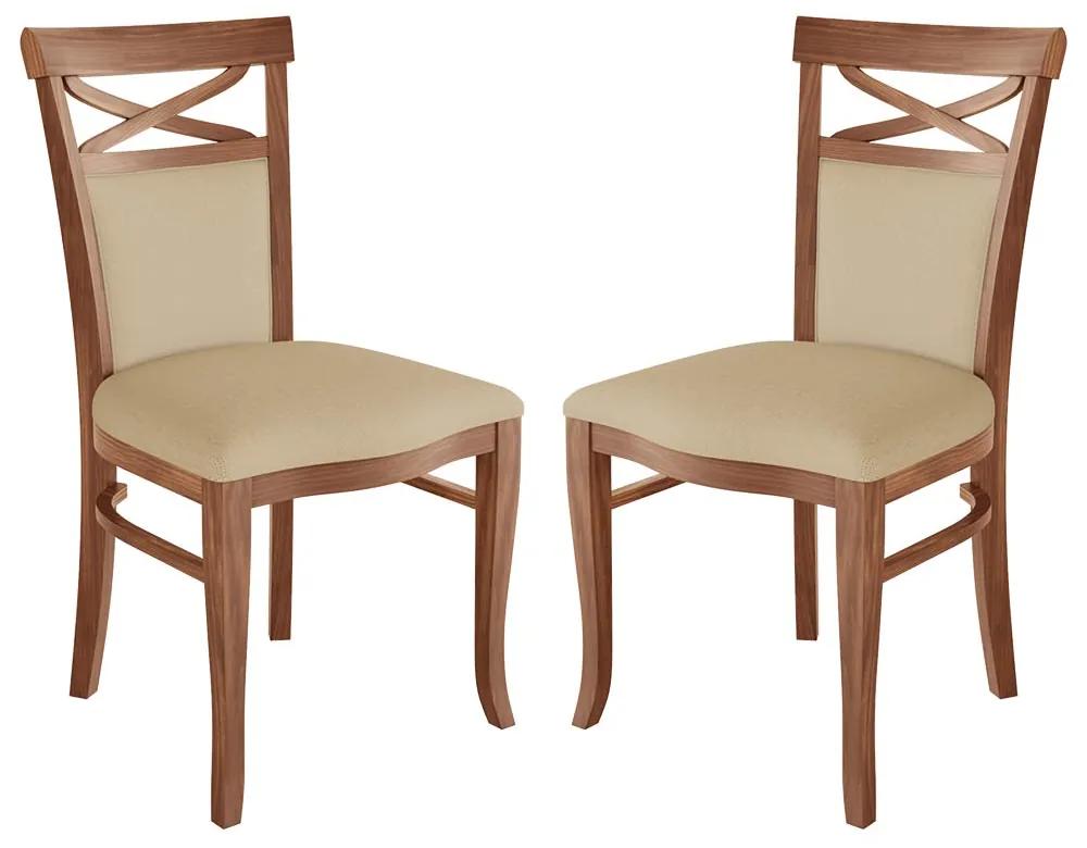 Kit 2 Cadeiras Decorativas Sala de Jantar Minos Madeira Maciça com Puxador Poliéster Creme G42 - Gran Belo