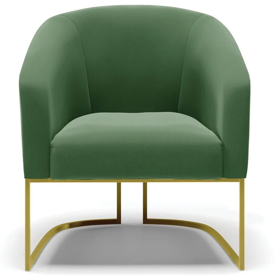 Poltrona Decorativa Industrial Dourado kit 2 Stella Suede D03 - D'Rossi - Verde