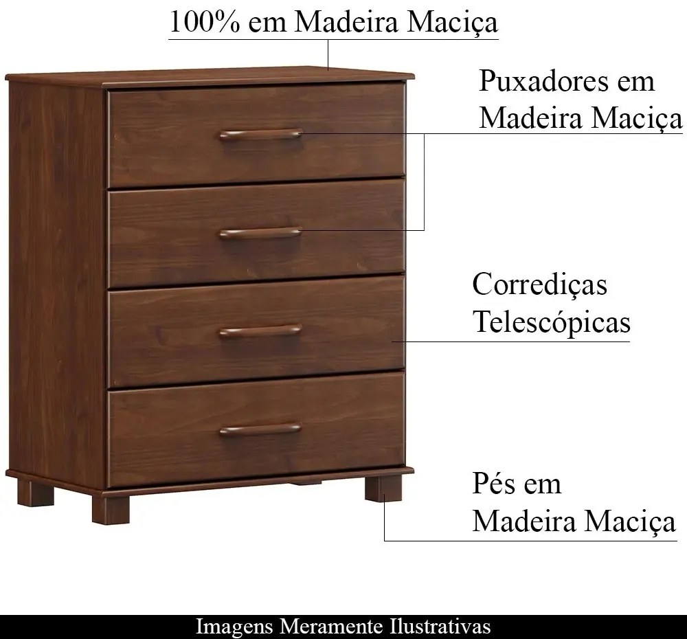 Cômoda Decorativa Henry Madeira 4 Gavetas Café G74 - Gran Belo