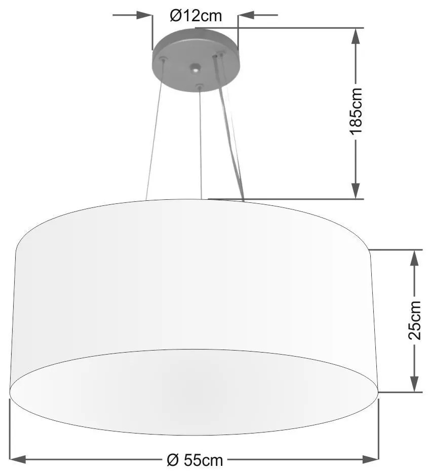 Lustre Pendente Cilíndrico Vivare Md-4191 Cúpula em Tecido 55x25cm - Bivolt