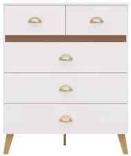 Cômoda Para Quarto 91cm 5 Gavetas Gaby Flex Branco/Camarim V02 - Mpoze