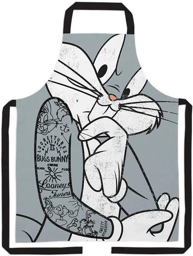Avental Looney Tunes Bugs Bunny Concerned Fundo Cinza em Algodão