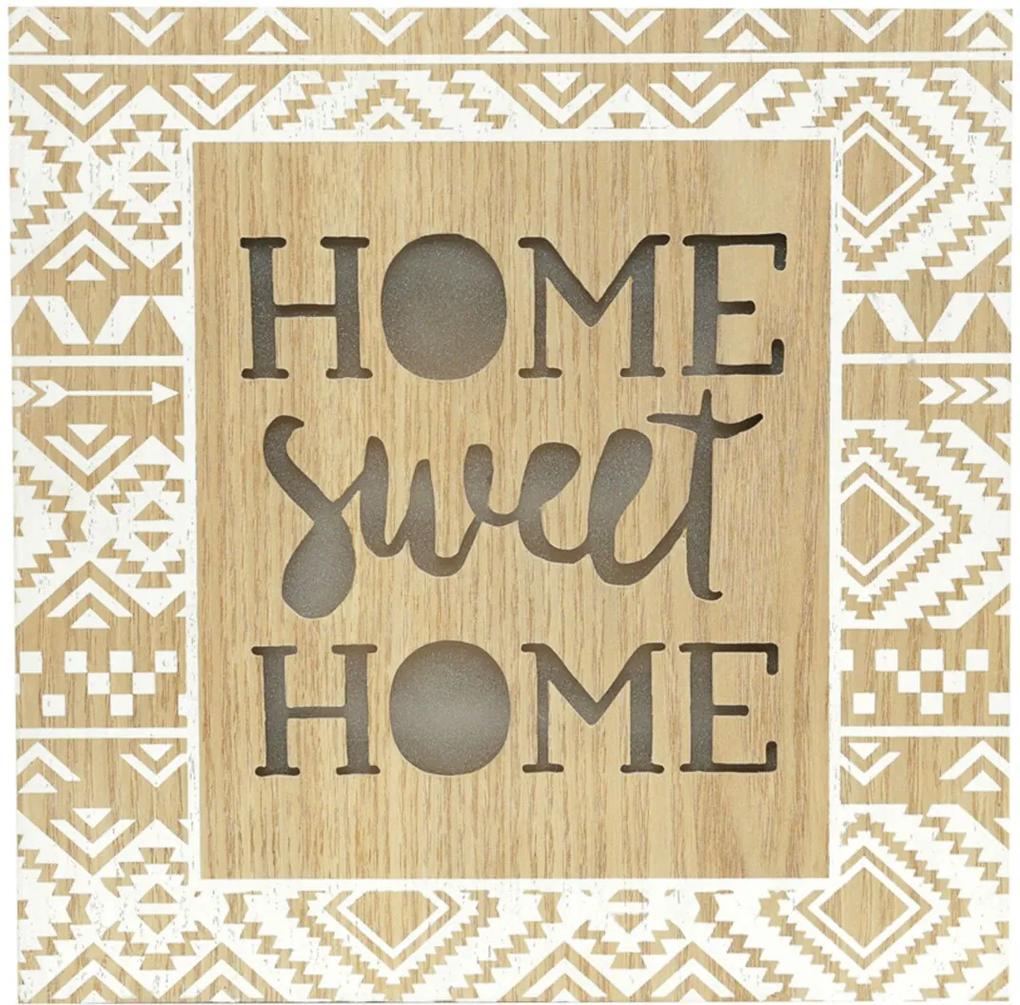 Placa Decorativa Tela Tela Led Home Sweet Home Dourada Bege 24X3,5X24Cm Urban