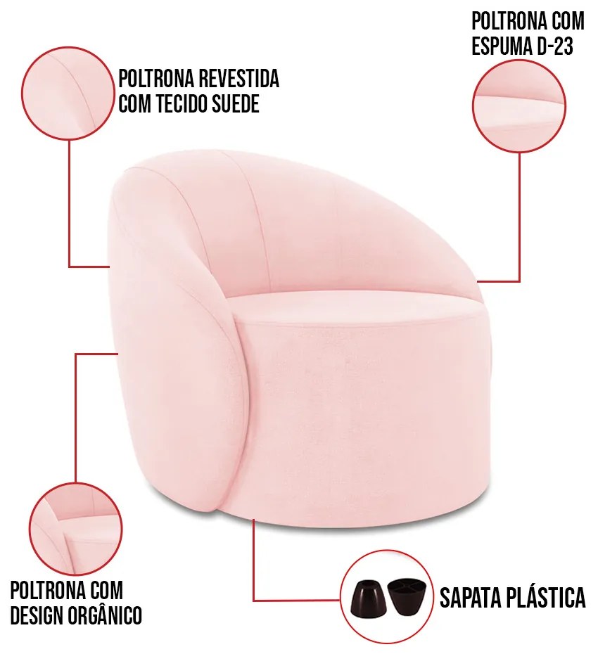 Poltrona Decorativa Orgânica Lua Suede D03 - D'Rossi - Rosa Bebê