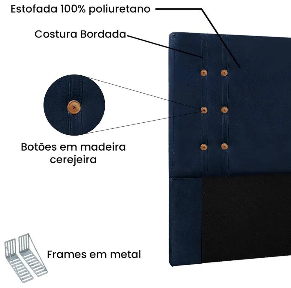 Cabeceira Cama Box King 195cm e Recamier Gênova Suede S04 - D'Rossi - Azul Marinho