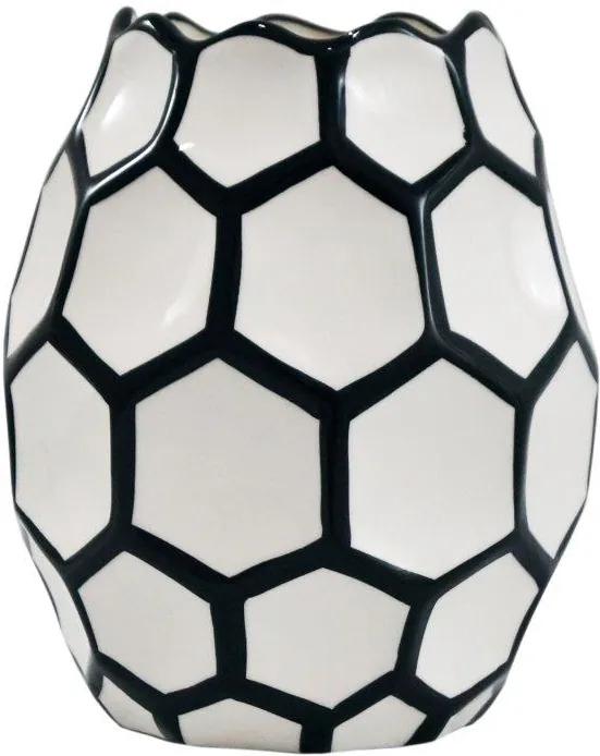 Vaso em Cerâmica Decorativo Preto e Branco - 18x15x15cm
