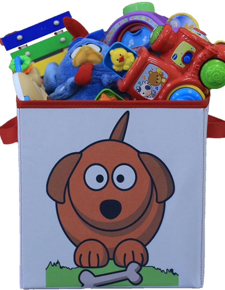Caixa Organizadora de Brinquedos Organibox Cachorro Branca/Vermelha