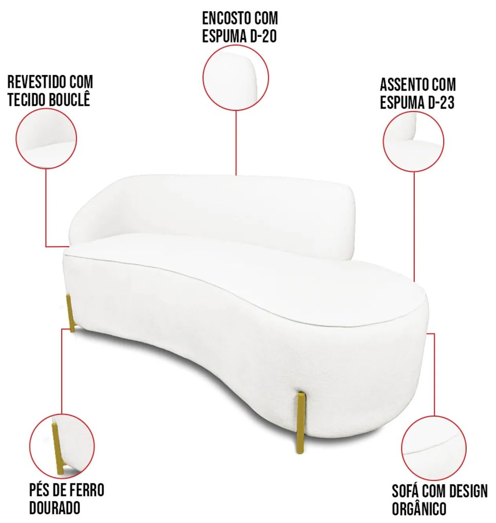 Sofá 4 Lugares Orgânico 220cm Pé Dourado Morgan Bouclê Off White D03 - D'Rossi