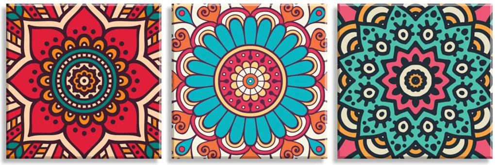 Conjunto de 3 Telas Decorativas em Canvas Wevans Mandalas Multicolorida
