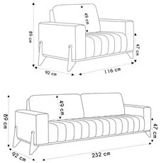 Sofá 3 Lugares 232cm e 02 Poltronas Montez M22 Veludo Bege   - Mpozena