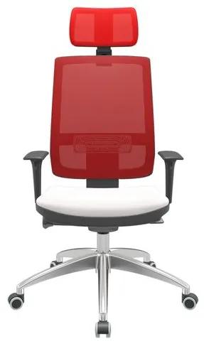 Cadeira Office Brizza Tela Vermelha Com Encosto Assento Vinil Branco Autocompensador 126cm - 63101 Sun House