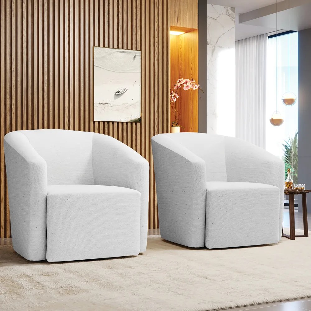 Poltrona Decorativa Base Giratória Kit 2 Stella Max Linho D03 - D'Rossi - A05 Cinza