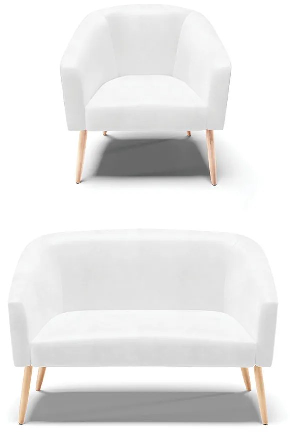 Sofá Namoradeira e Poltrona Pé Palito Natural Stella Sintético PU Branco D03 - D'Rossi