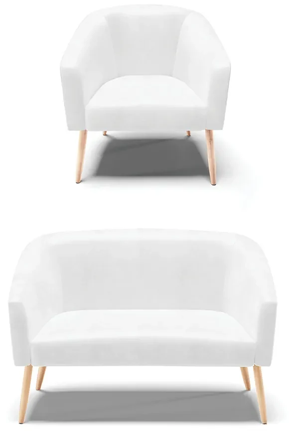 Sofá Namoradeira e Poltrona Pé Palito Natural Stella Sintético PU Branco D03 - D'Rossi