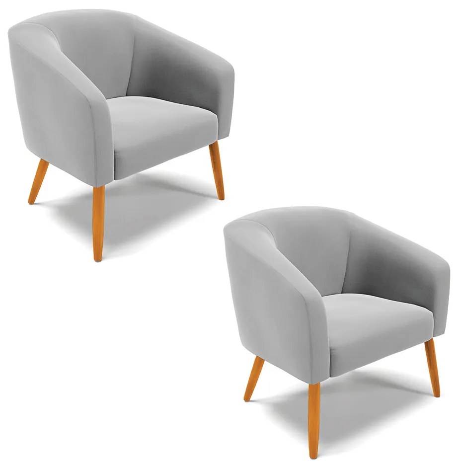 Poltrona Decorativa Pé Palito Castanho kit 2 Stella Suede Cinza D03 - D'Rossi