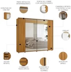 Guarda Roupa Casal 278cm 2 Portas 8 Espelhos Mya Cinamomo Z10 - Mpozen