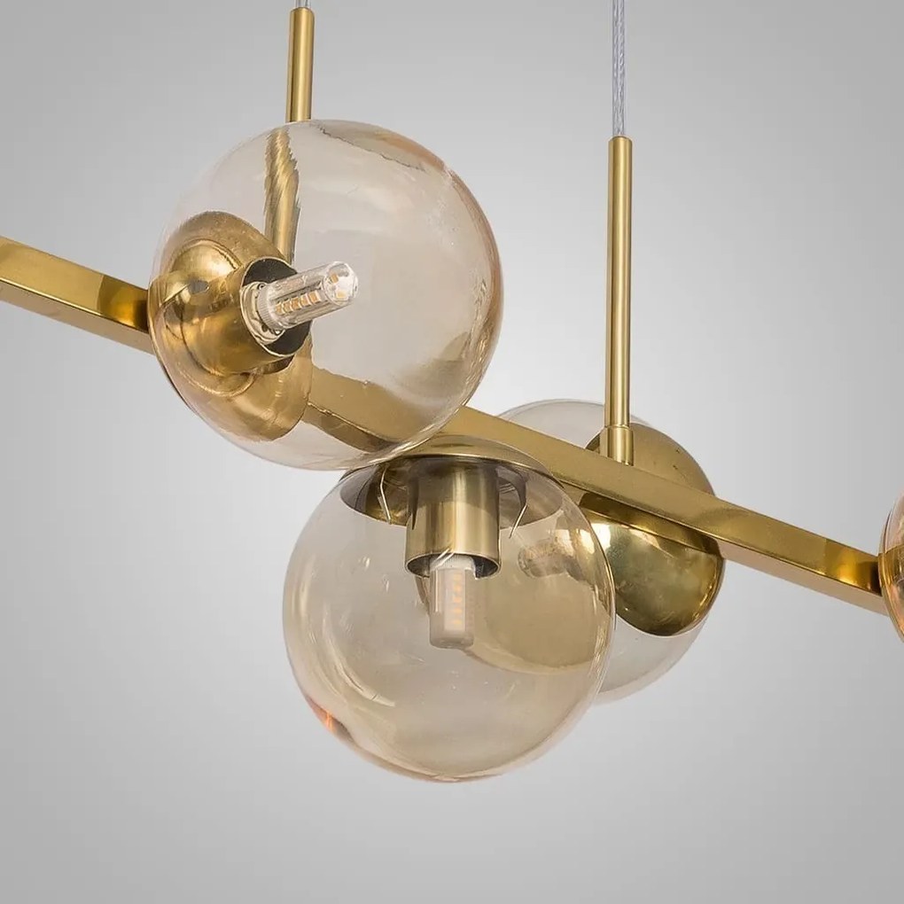 Pendente Mousse C/ 9 Globos 121Cm 9Xg9 / Cabos Cristal / Metal E Globo... (DR-V - Dourado Escovado, CLEAR)