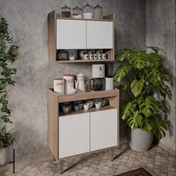 Armário Aéreo Ceci e Balcão Aparador Buffet Lice M24 Freijó/Branco - M