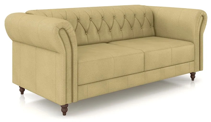 Sofá Living Sala de Estar Stanford Chesterfield 2 Lugares 200cm Pés de Madeira Couro Bege G58 - Gran Belo