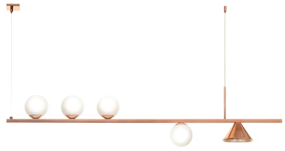 Pendente Durness Retangular Misto 120X14X24Cm Com Globos Ø10Cm 04Xg9 E... (DOURADO FOSCO / DOURADO BRILHO)
