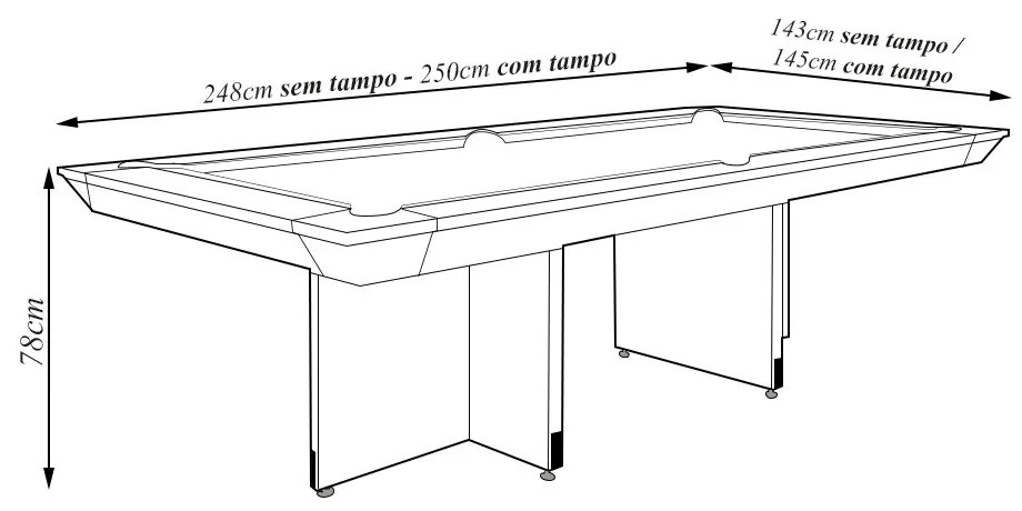 Mesa de Bilhar Sinuca e Jantar Oban Versátil com Tampo Removível 250 cm Base T Preto G84 - Gran Belo