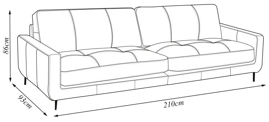 Sofá Decorativo Isaac 3 Lugares Sala de estar 210cm Pés em Aço Couro Fendi G88 - Gran Belo