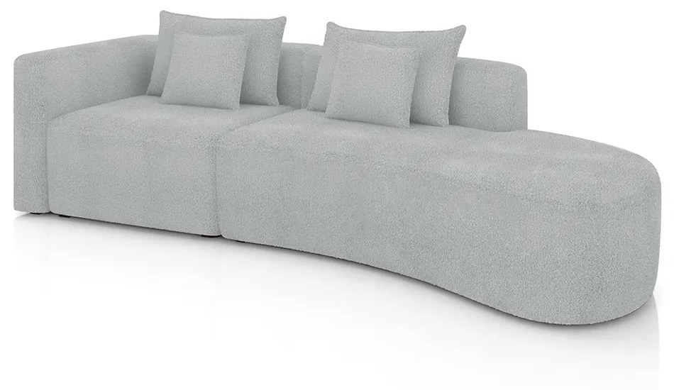 Sofá Curvo Decorativo Kimiko 317Cm 3 Lugares Sala de Estar com Chaise Bouclê Cinza G52 - Gran Belo