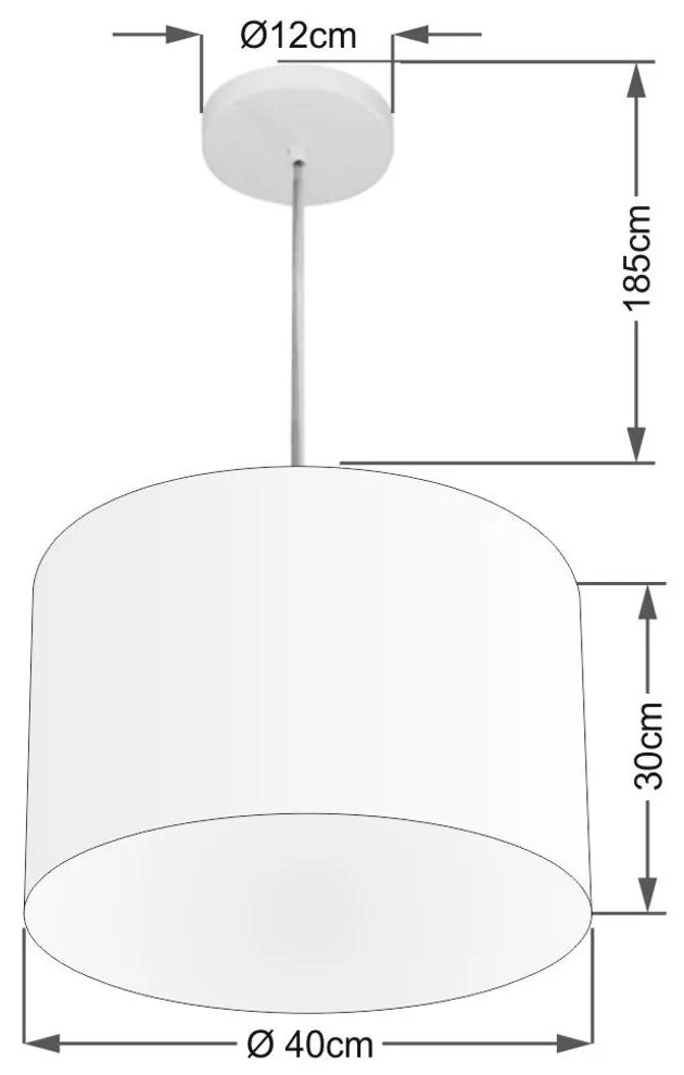 Lustre Pendente Cilíndrico Md-4146 Cúpula em Tecido 40x30cm Branco - Bivolt