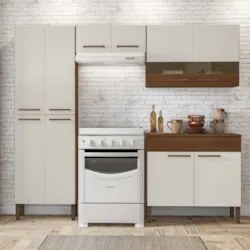 Cozinha Compacta Com Balcão 221cm Vivian Nogueira/Off White Z06 - Mpoz