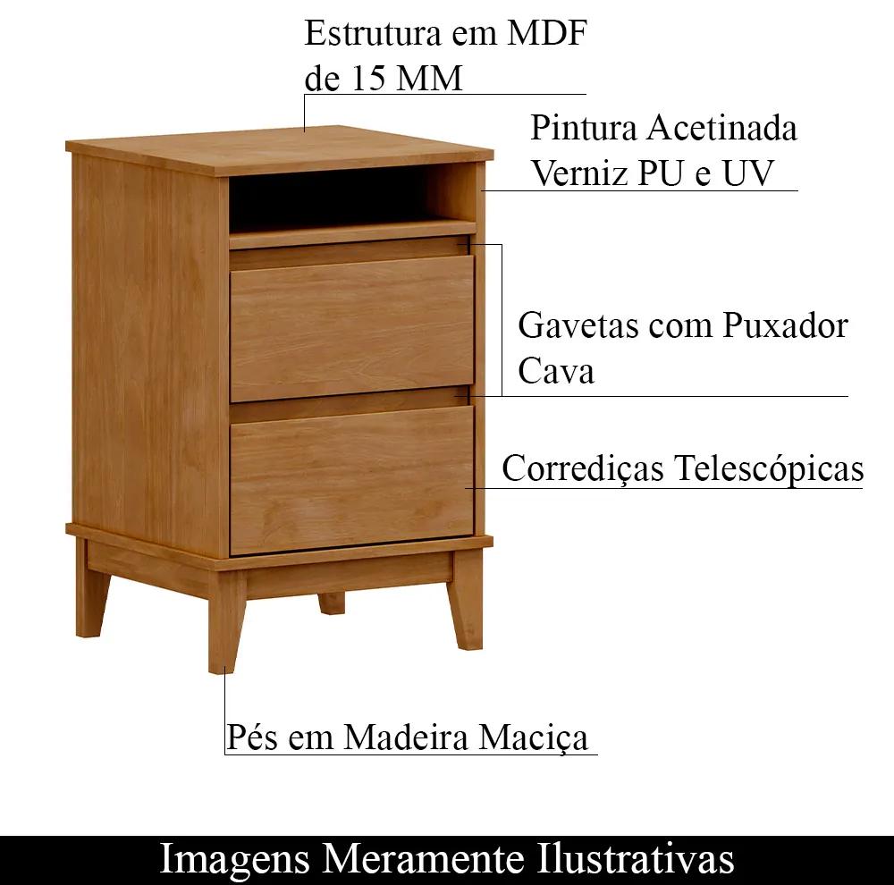 Mesa de Cabeceira Decorativa Every Madeira 2 Gavetas Freijó G74 - Gran Belo