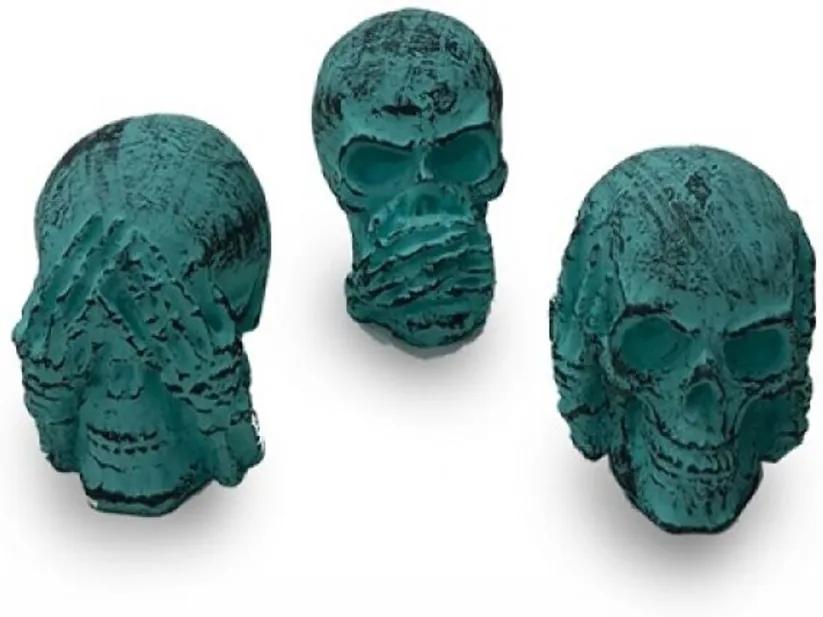 Trio Cranio Azul II Caveira Resina Cego Surdo e Mudo Enfeite