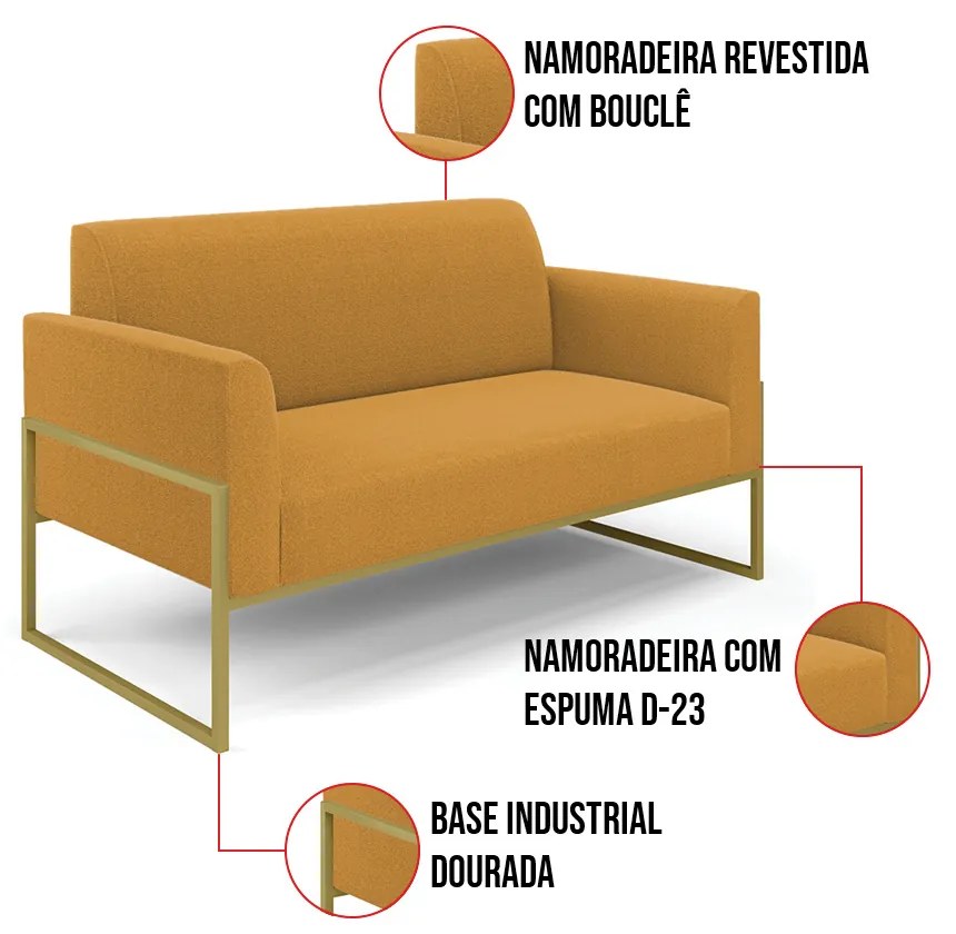 Sofá 2 Lugares Namoradeira Industrial Alta Dourado Marisa Bouclê Mostarda D03 - D'Rossi