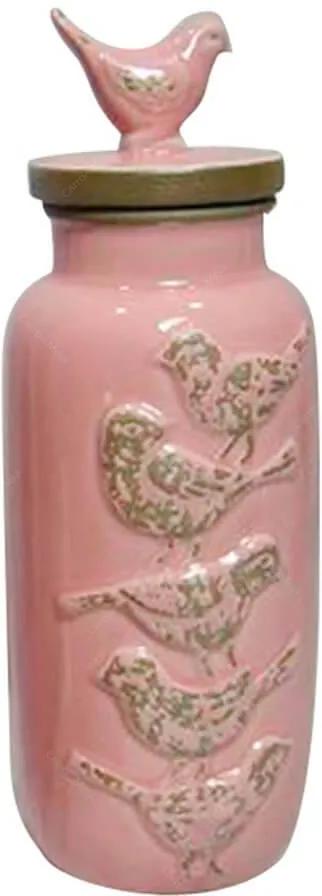 Garrafa Decorativa Le Cle Bird Rosa em Cerâmica - 30,5x11 cm