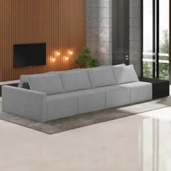 Sofá Ilha Modular Living com Puff 392cm Georgia Z08 Boucle Grafite/Pre