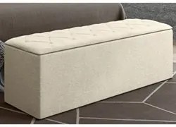 Cabeceira Cama Box Casal 140cm com Calçadeira Baú Paris Veludo Bege -