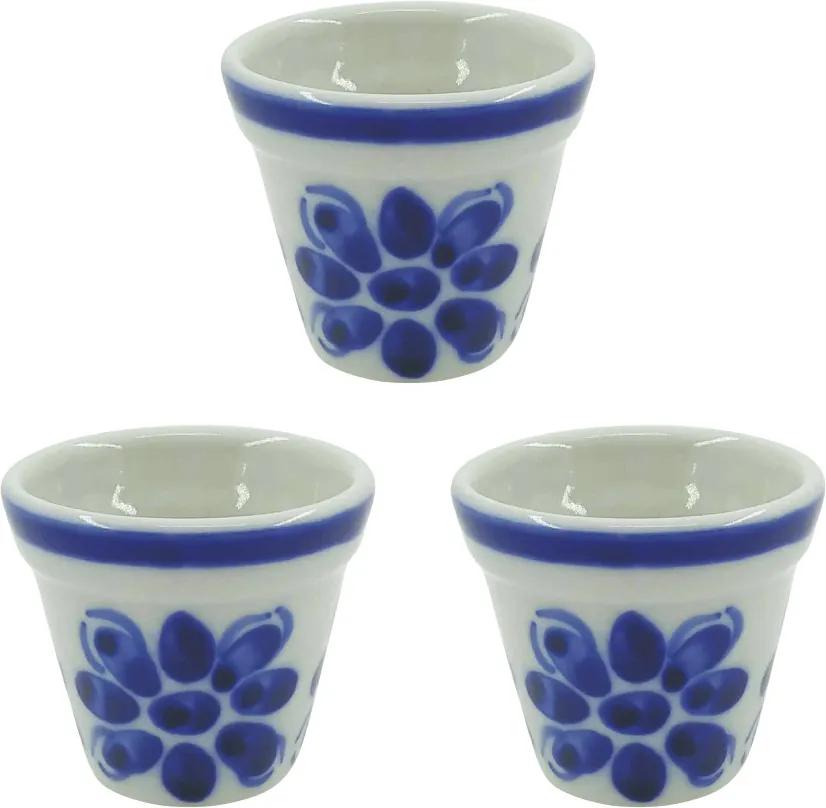 Conjunto 3 Mini-Vasos Cachepot em Porcelana Azul 6,5 cm