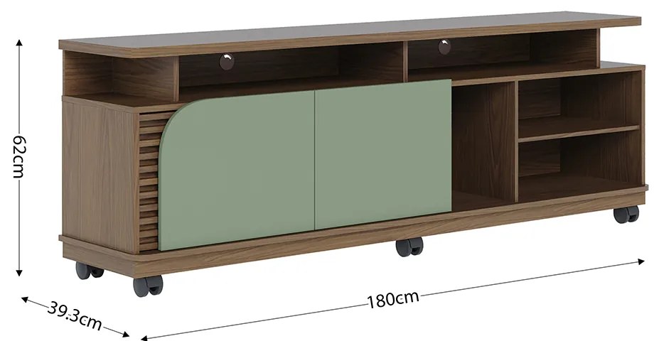 Bancada Tv de 75'' 2 Portas com Rodízio Ewa 180cm C04 - D'Rossi - Amendoa e Verde Pistache