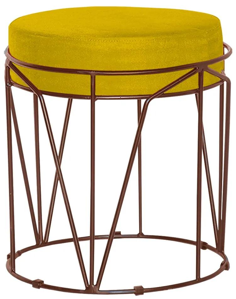 Puff Decorativo Sala de Estar Base Bronze Chloe Suede Amarelo G41 - Gran Belo