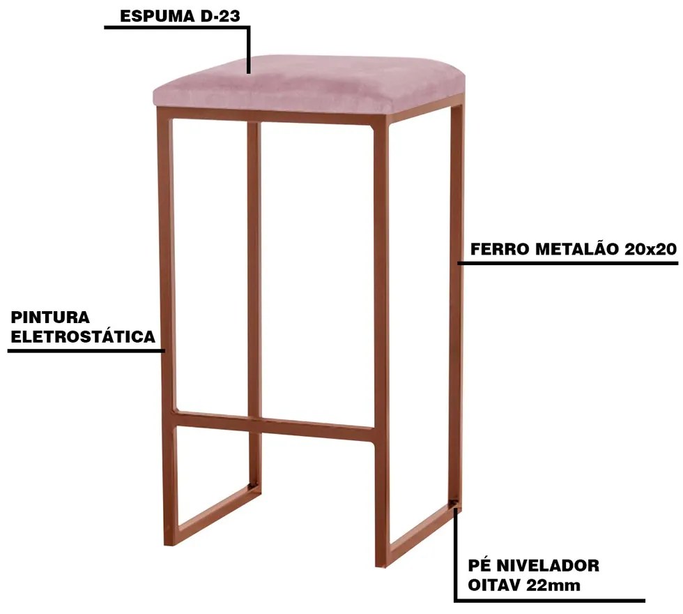 Banqueta Decorativa Billie Base Bronze Veludo Rosê G41 - Gran Belo