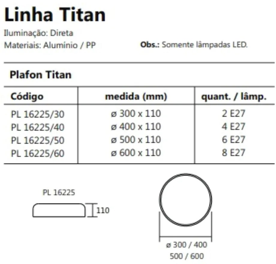 Plafon Titan Ø60X11Cm 8Xe27 Com Difusor Plano | Usina 16225/60 (MR-T - Marrom Texturizado)