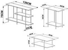 Conjunto Aparador Mesa de Centro e Mesa Lateral Tube Vermont/Preto - A