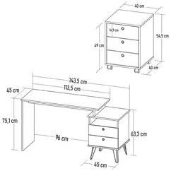 Mesa Escrivaninha Lux Industrial e Gaveteiro com Rodízios Nil A06 Olmo