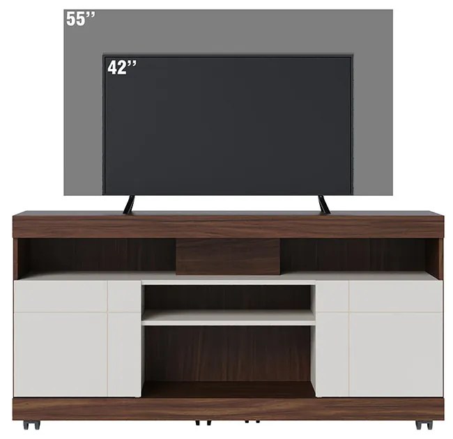 Rack para Sala Bancada de TV 47 Pol 136cm Ariele C04 - D'Rossi - Nogueira Real e Off White