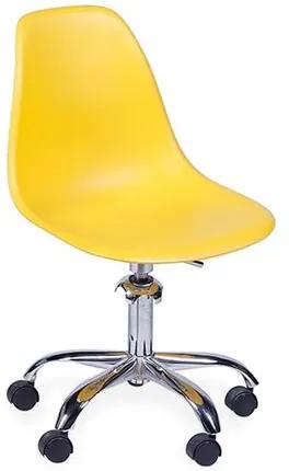 Cadeira Decorativa Cromada com Rodízios, Amarela, Eames