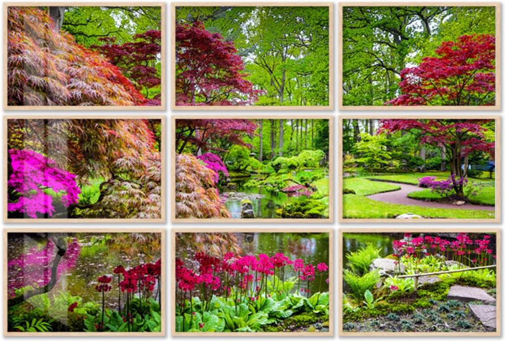 Quadro 90x120cm Painel Jardim Japônes em Haia Moldura Natural com Vidro