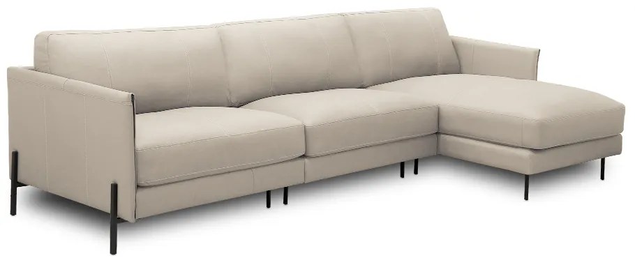 Sofá Decorativo Karine 5 Lugares Sala de estar 300cm com Chaise Pés em Aço Couro Bege G88 - Gran Belo