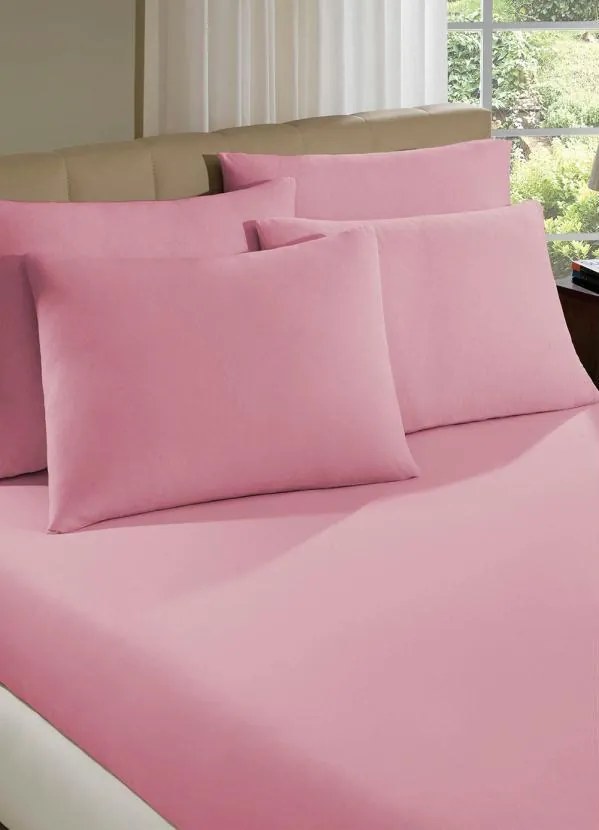 Lençol Malha com Elástico Rosa Queen 1 Peça