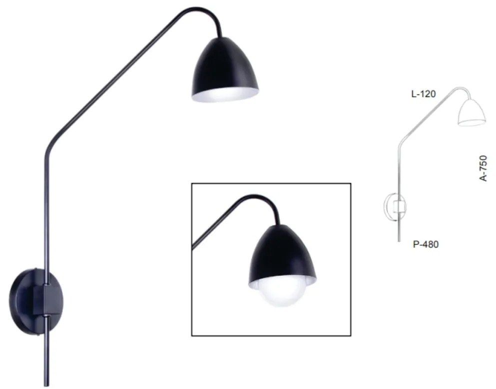 Arandela Haste Articulada Cúpula Aluminio 12X48X75Cm Metal 01Xe27 |Old... (BRANCO / COBRE BRILHO)